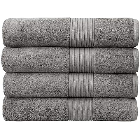Bliss Luxury Combed Cotton Bath Towels - 34" x 56"/86 x 142 cm Extra Large Premium Quality Bath Sheet - 650 GSM - Soft, Absorbent (4 Pack, Grey) Cover