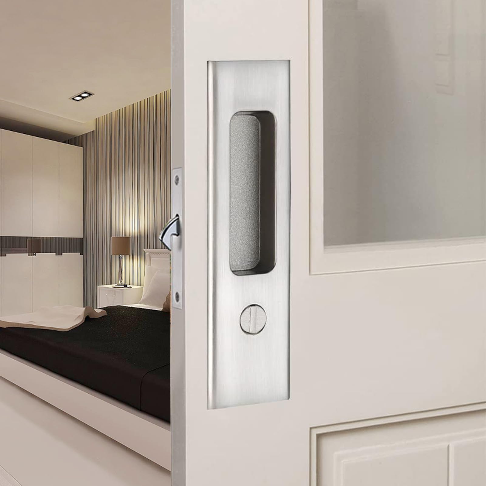 betensh Pocket Door Handle Keyless Door Lock Handle Set Sliding Door Handle Set Invisible Door Handle Set 160mm Silver