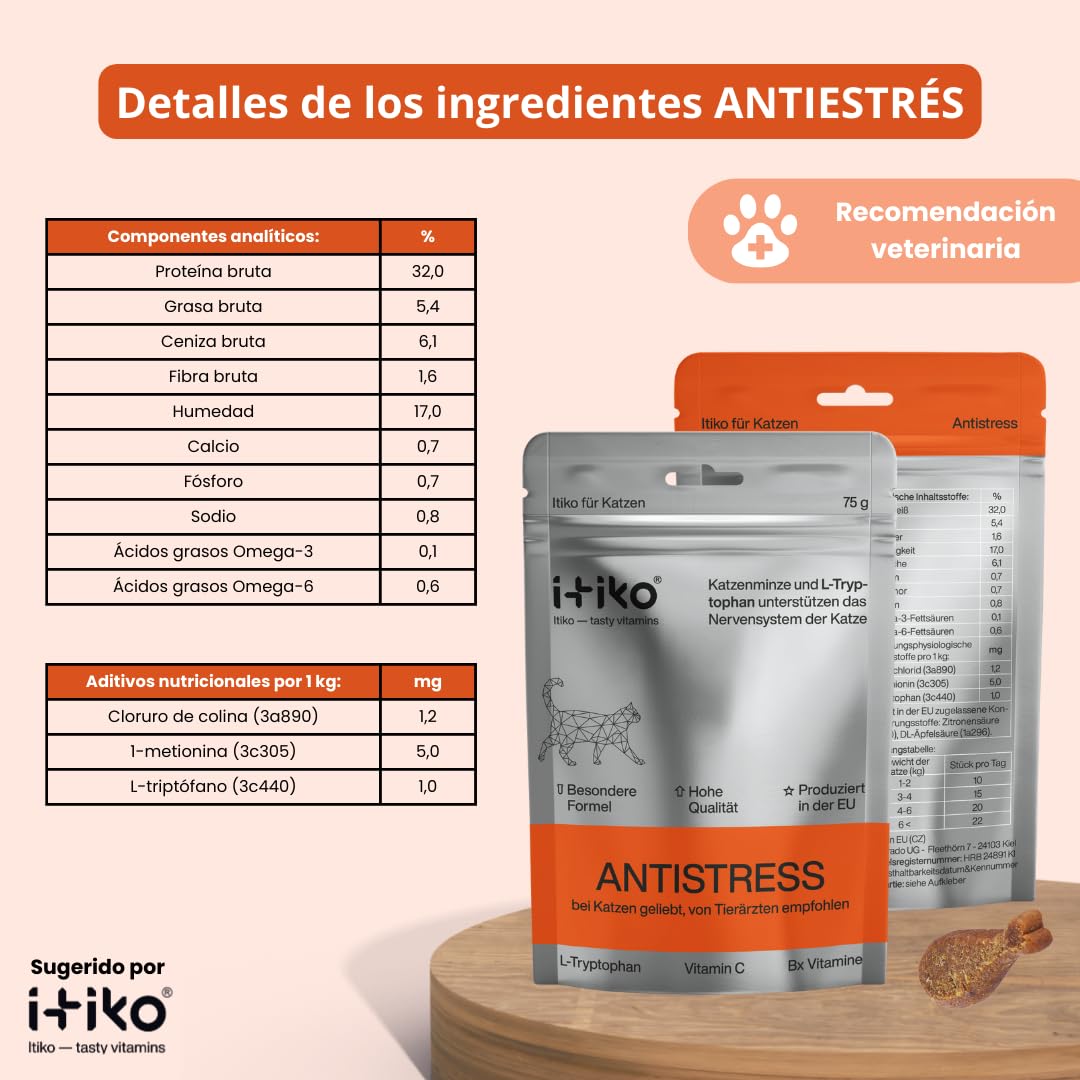 Vitaminas para Gatos | Delicioso Complemento Alimenticio Calmante Gatos contra el Estrés | Natural Tranquilizante para Gatos | Mejora del Sistema Nervioso