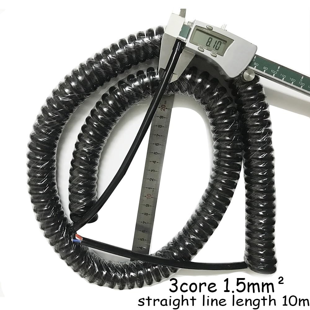 Kable spiralne elastyczne, 3-rdzeniowa maszyna do grawerowania CNC Kabel spiralny Kwadratowy odciąg 5-metrowy drut sprężynowy z kołem zamachowym Zwinięty kabel(1.0mm square)