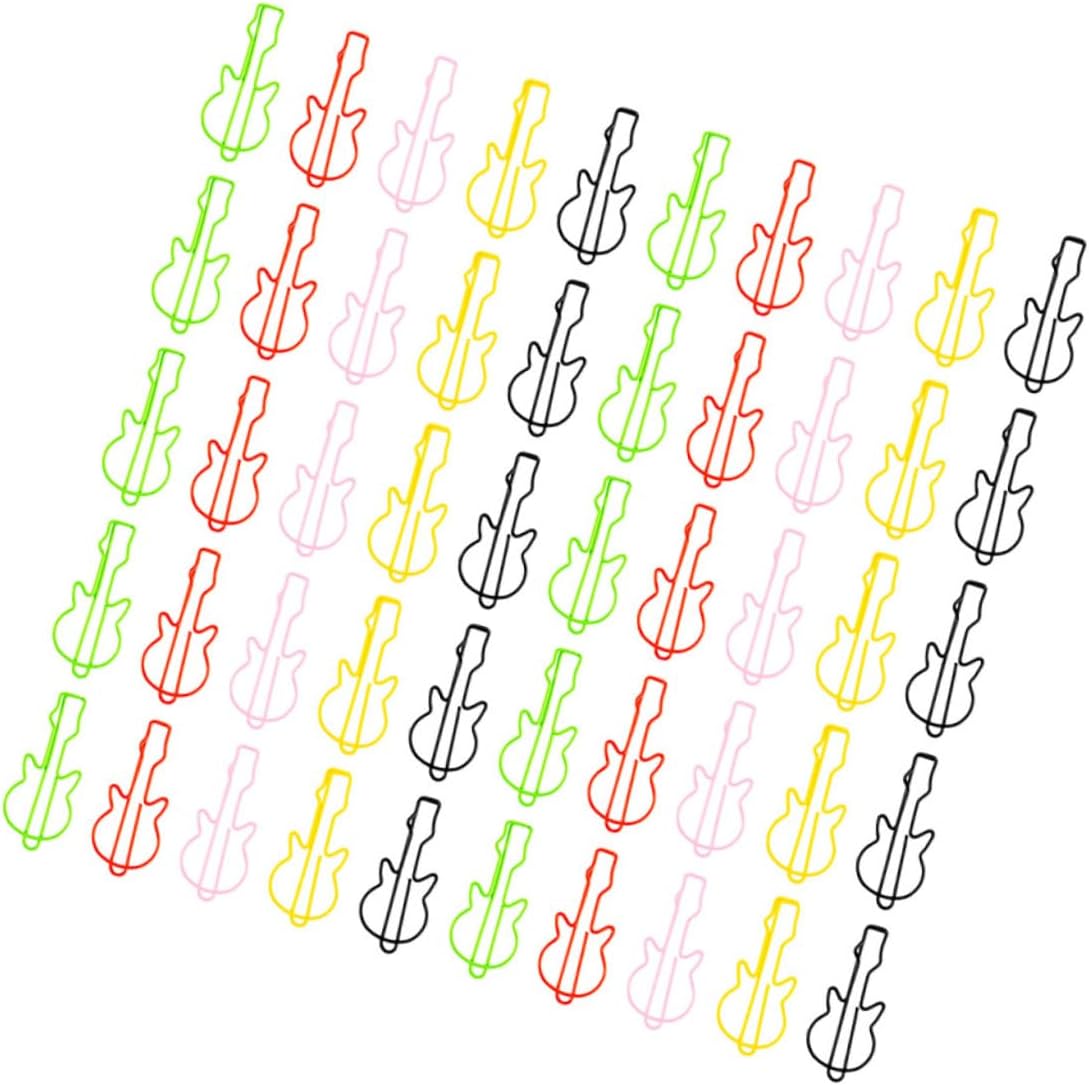 Cute Guitar Bookmark Paper Clips 50pcs Metal, Sturdy Office Accessory