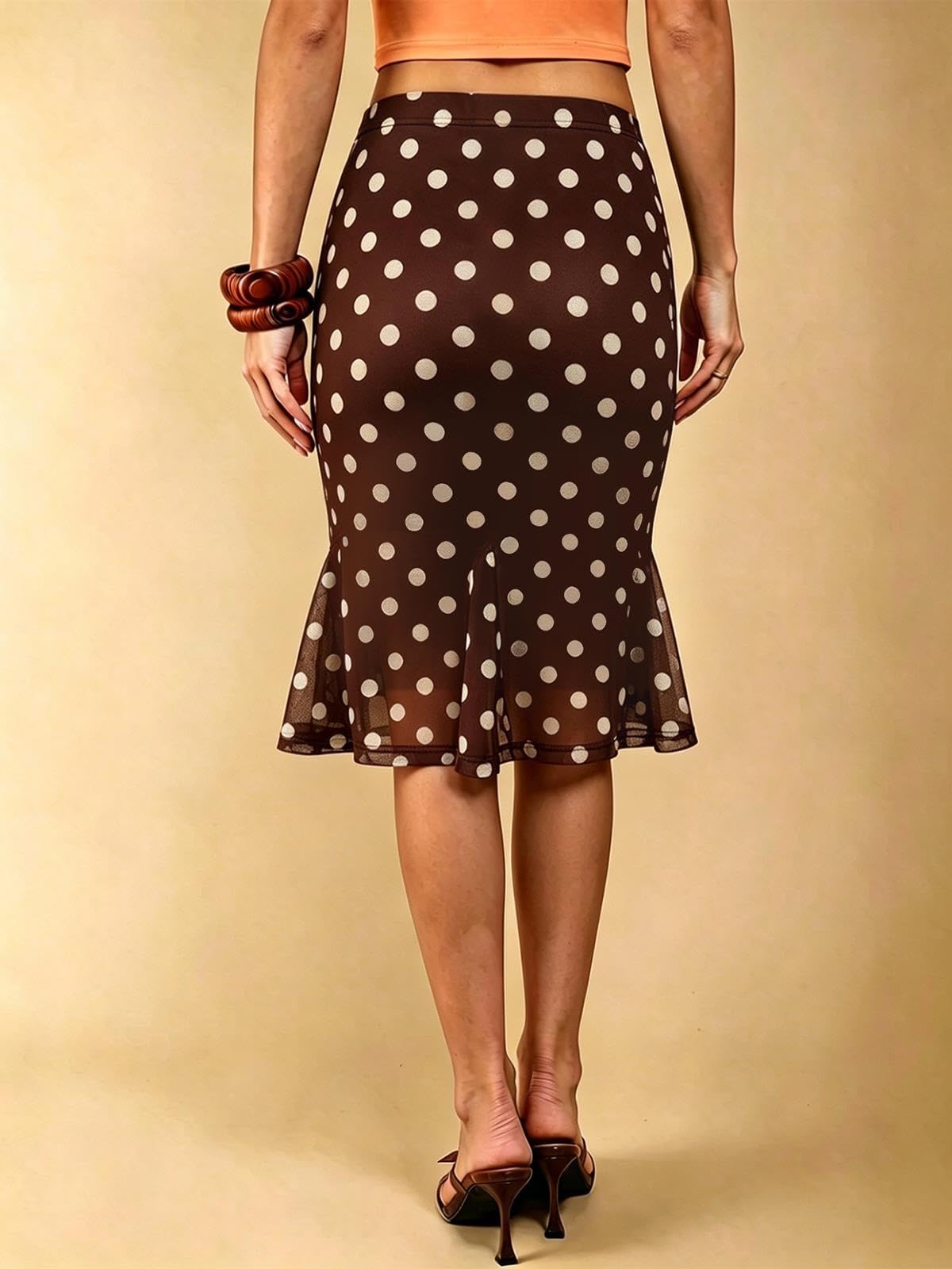 Gonne Midi A Trapezio,Gonna Da Donna A Coda Di Pesce A Pois,Orlo Volant | Tulle, Viaggi E Vacanze, Vacanze Al Mare, Estate(Brown,XL)