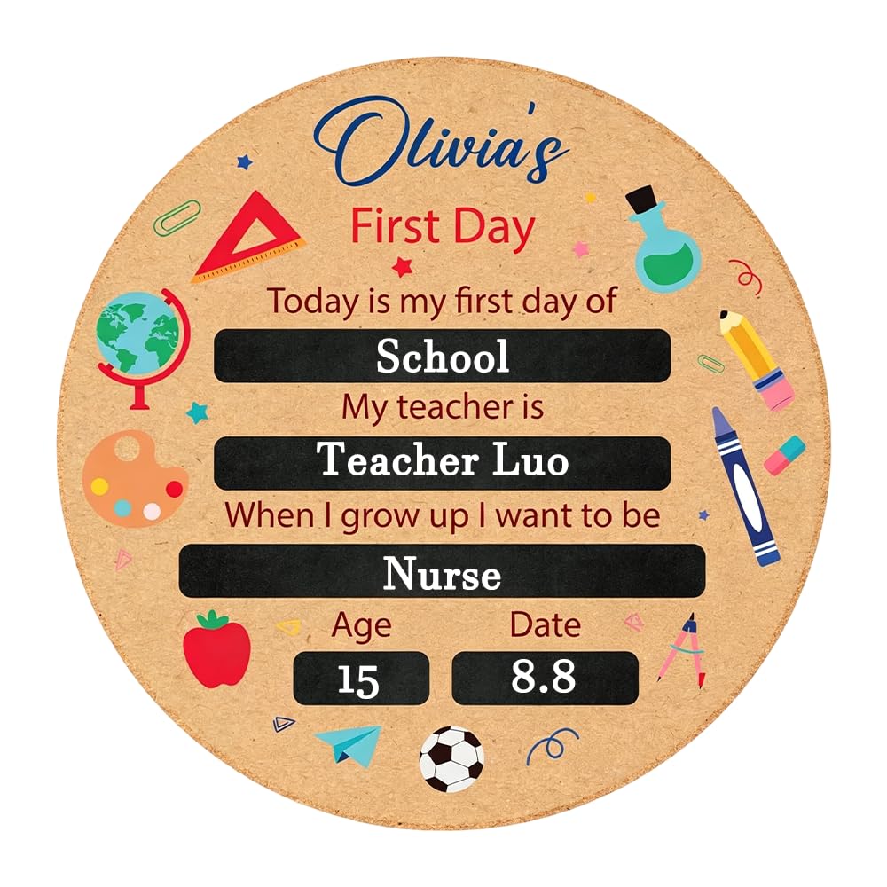 First Day of School Board, My First Day at School Chalkboard, 25x25cm Memo Message Board for Reusable Photo Prop for Kids Nursery Preschool Keepsake Presents