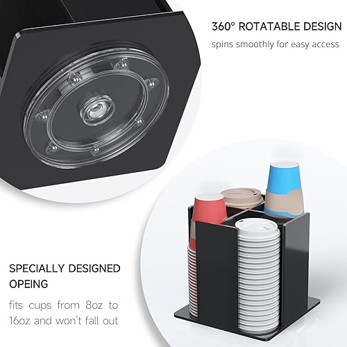 Miniatura 7 de KOTEMON Soporte para tazas y tapas, 4 compartimentos, cuadrado  Dispensador de tazas de café para restaurante, bufé, estación de café, bar,