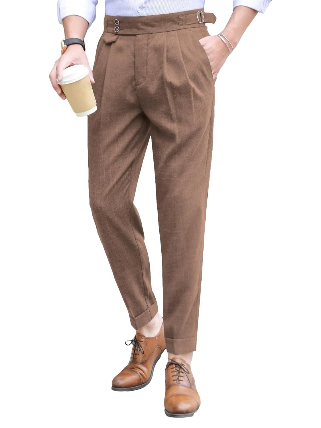 Floerns Calça social masculina, modelagem clássica, frente lisa, para escritório