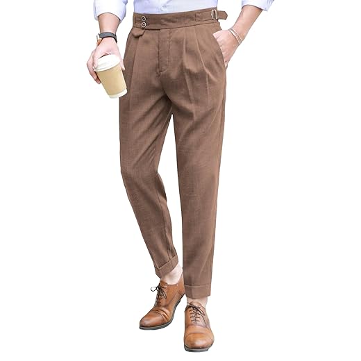 Floerns Calça social masculina, modelagem clássica, frente lisa, para escritório