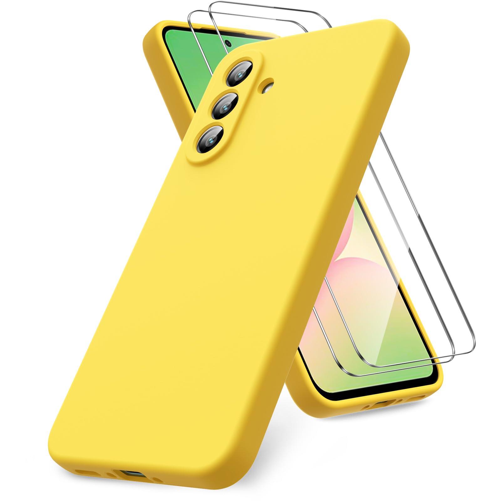 Vansdon Handyhülle kompatibel mit Samsung Galaxy A37 5G Hülle, 2 Stück Panzer Schutz Glas, weiche TPU Flüssigsilikonhülle, stoßfestem Gummi Silikongel Fall-Taupe