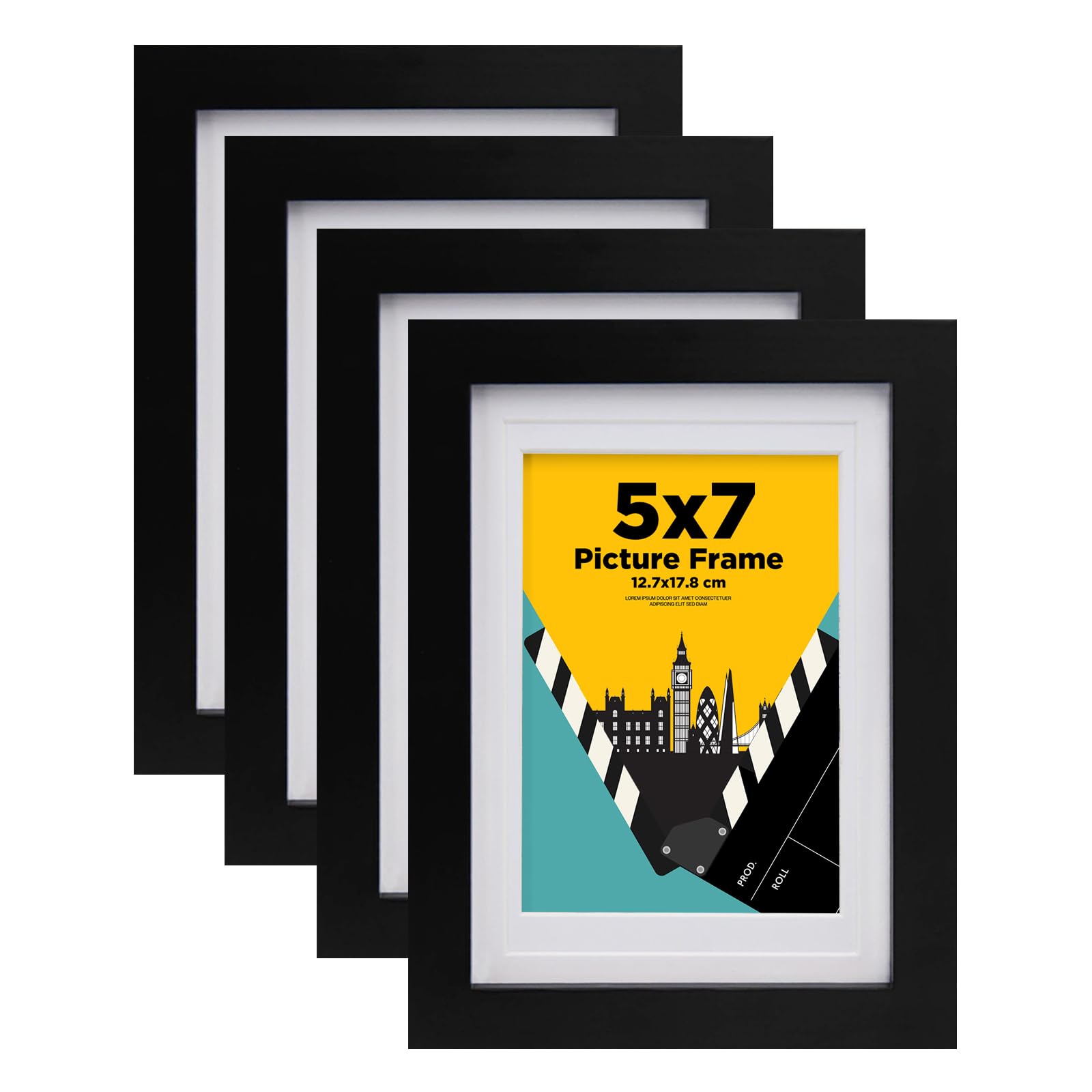 EGOFINE 7x5 Picture Frame, Solid Wood Frame with 4x6 Mat,7x5 Photo Frame with Plexiglass,17.8x12.7cm Small frame for Tabletop and Wall Mounting,Black,4 Pack