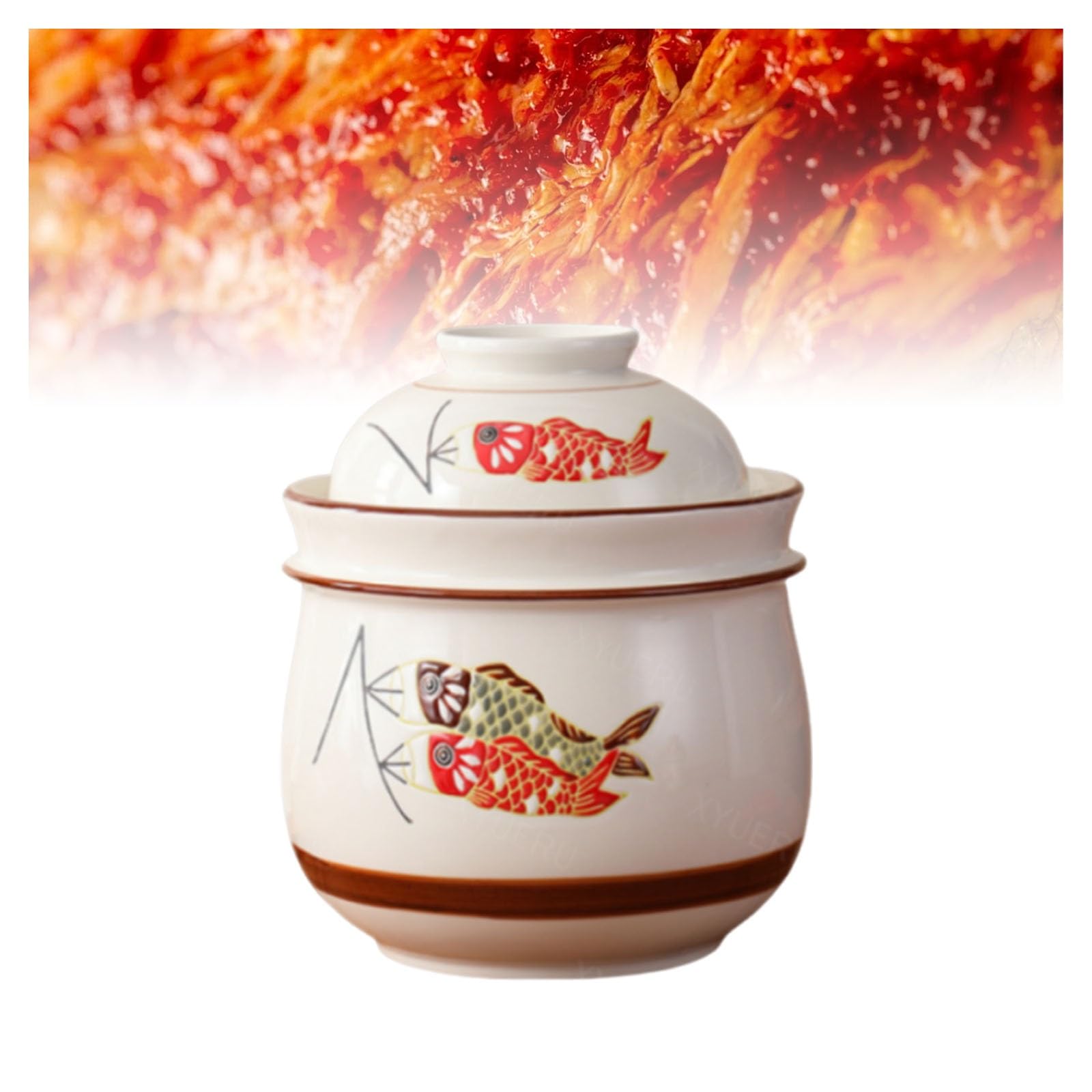 Chinesisches Gärgefäß aus Keramik mit Gärdeckeln, Steingut-Einmachglas | Einmachglas mit breiter Öffnung for Sauerkraut, Kimchi und Essiggurken(2000ml)