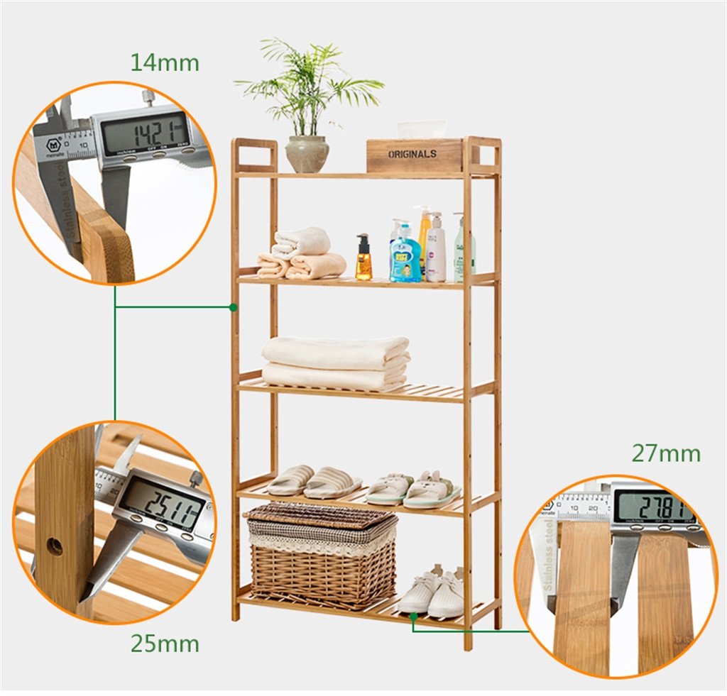 Estante de 5 niveles Estantería Baño Organización de madera Estante de almacenamiento Estantería Estantería Estantería Estantería Estantería Estantería de cocina Estantería de bambú Estantería de exhi