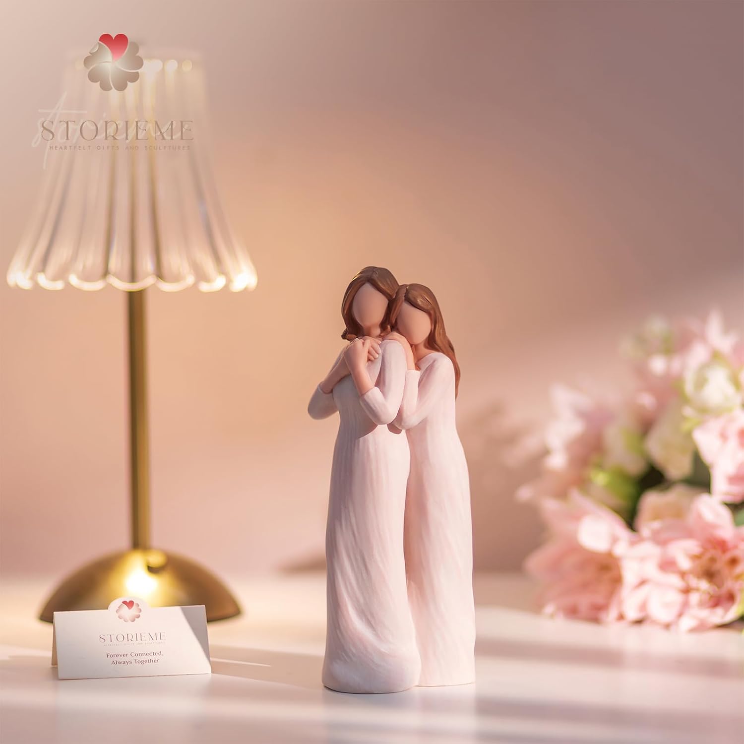 Storieme Mom Birthday Gifts from Daughter: Mother Daughter Back Hug Resin Figurine Keepsake - Unique Gift for Mama on Mothers Day Christmas