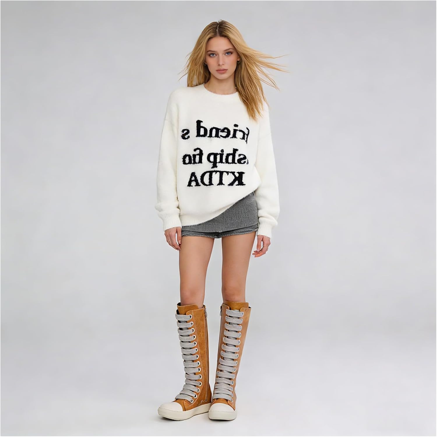 IMPREMEY Womens Knee-High School Bicycling Boots Thick Laces Comfort Platform Walking Boots with Zipper Campus Campaigns Boots - Image 2