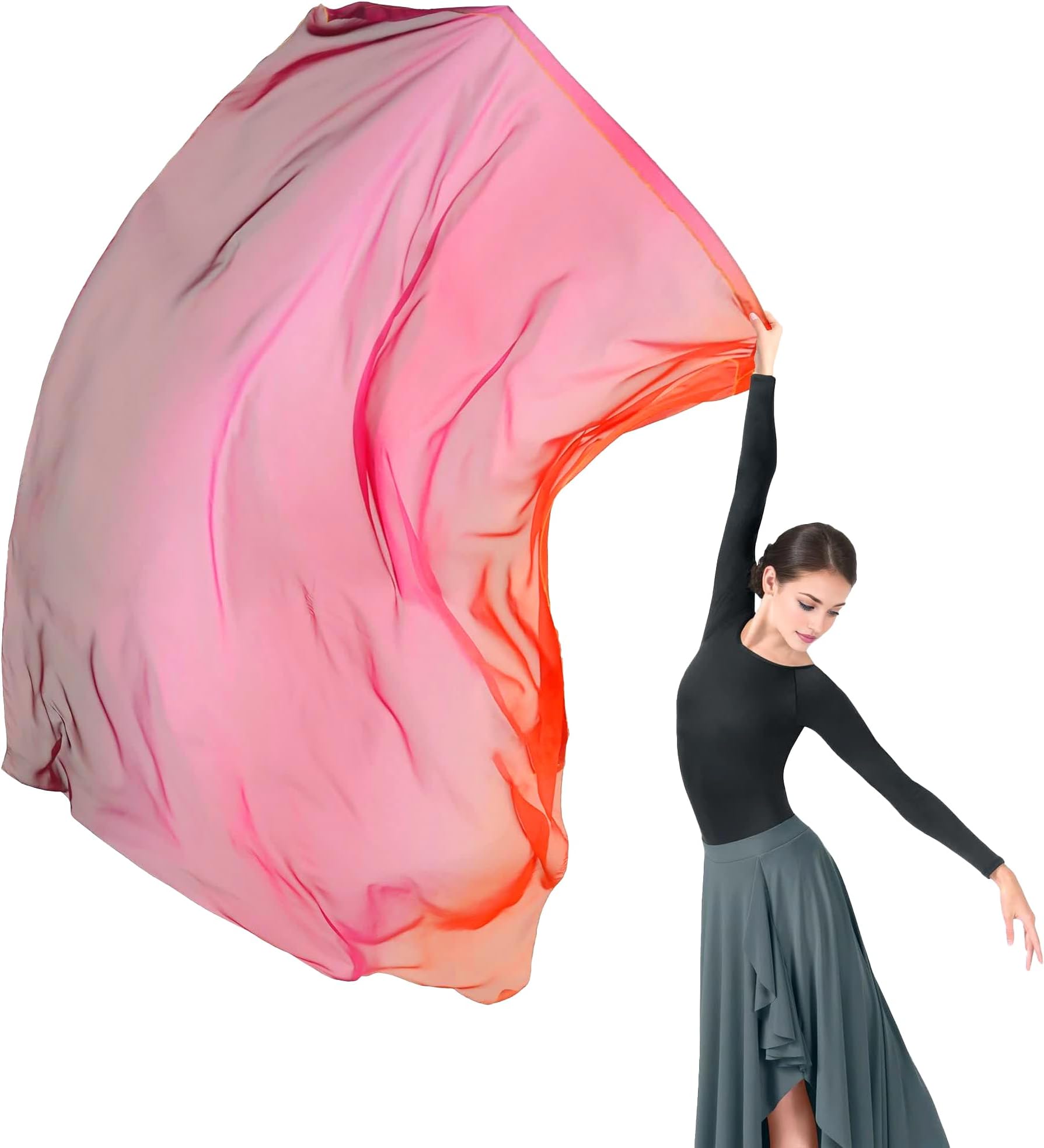 Baisdan 78 * 55" Extra Long Worship Flags with Flex Rod, Church Liturgical Praise Adoration Dance Banner（7#ORANGE-RED-PURPLE）