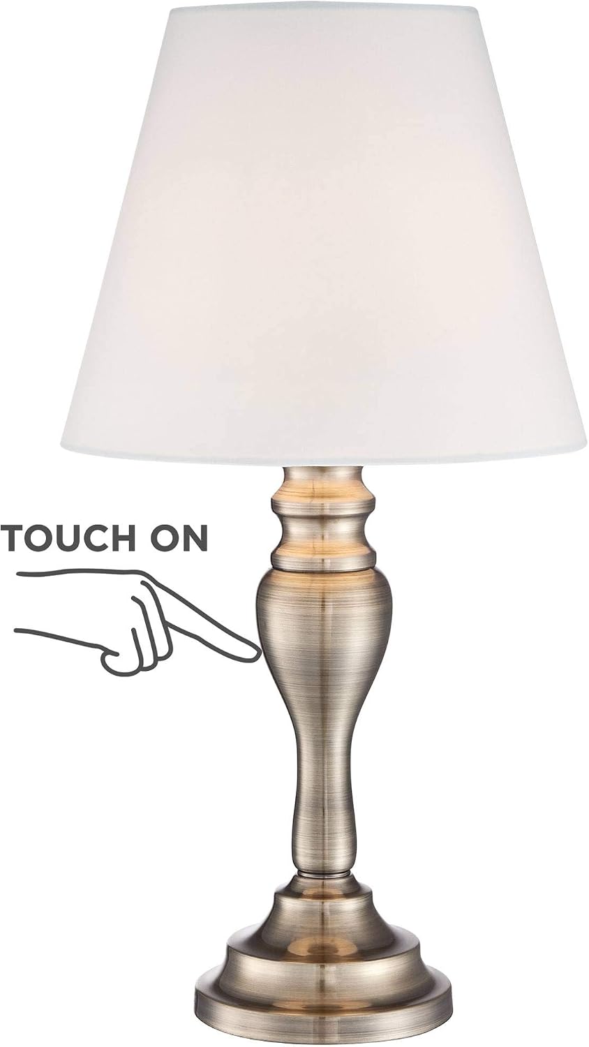 Regency Hill Thom Traditional Candlestick Accent Table Lamp 19 1/4" High Brass Gold Metal White Bell Shade Touch On Off for Living Room Bedroom House Bedside Nightstand Home Office Family