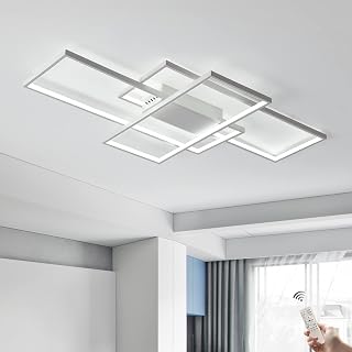 Modern LED Deckenleuchte Dimmbar mit Fernbedienung, 110 cm 70W, Weiß