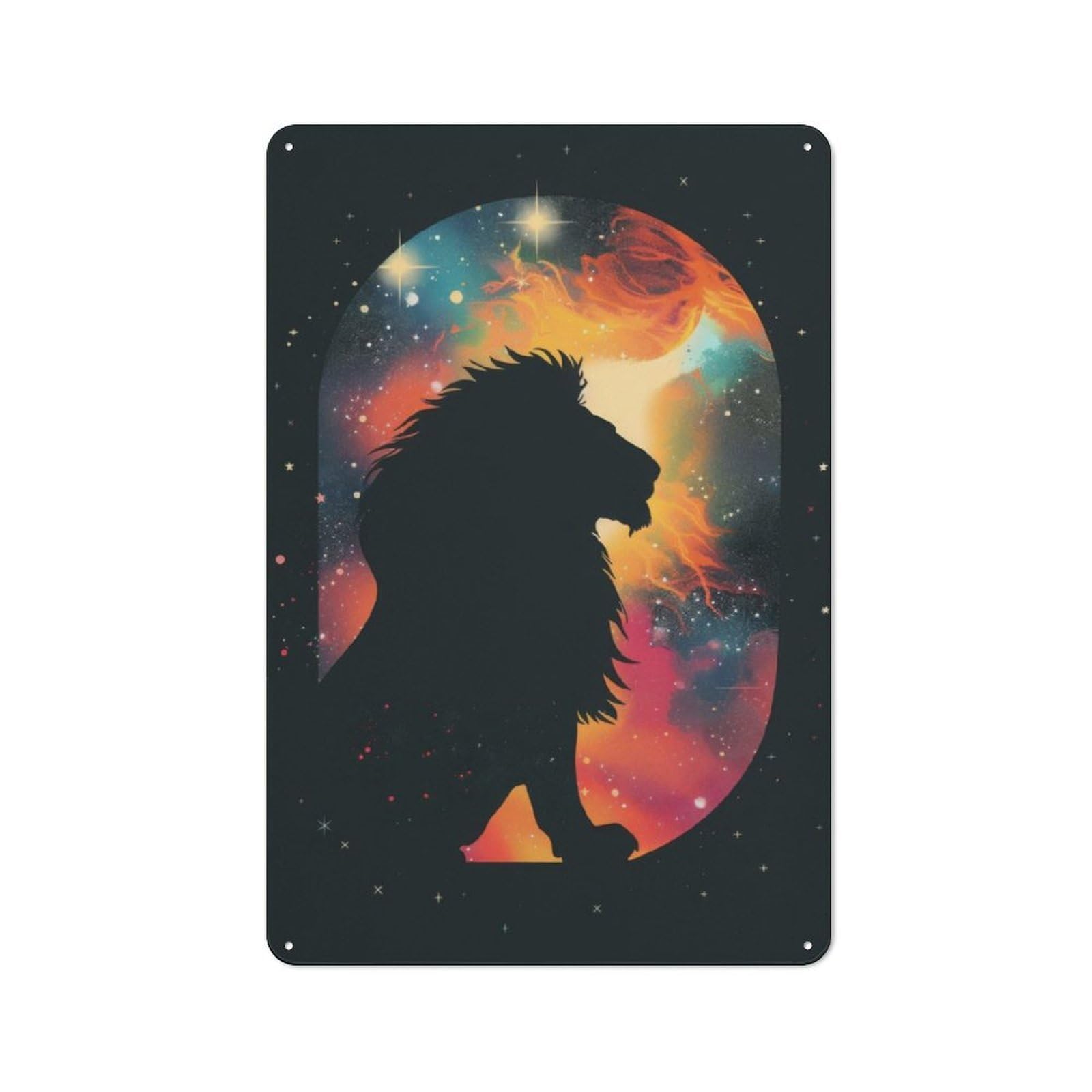 Junmoney Lion Silhouette Galaxy Retro Tin Sign 30X20cm Featuring For Bar Or Restaurant, For Metal Sign Collectors, For Garage And Workshop Walls
