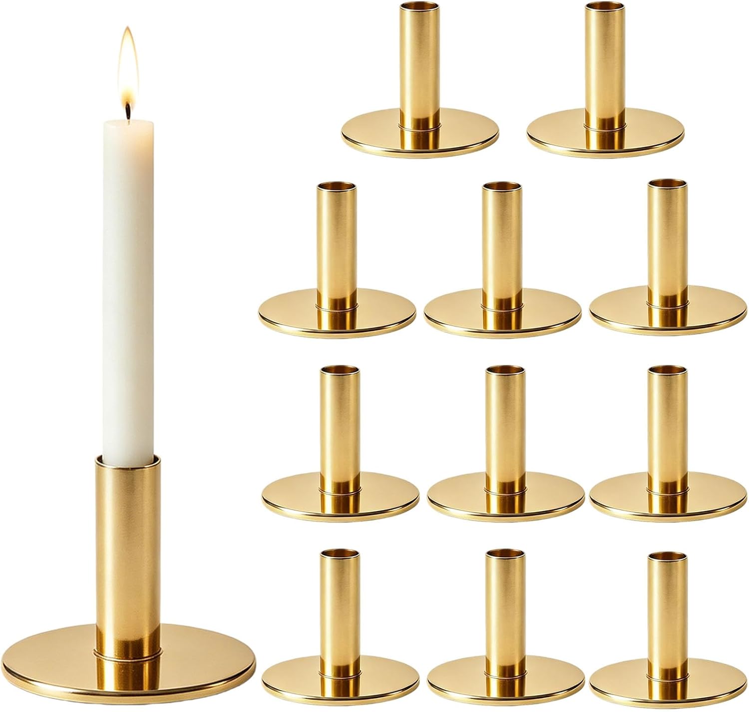4-Pack Gold Taper Candle Holders, Heavy Duty Metal Candlestick Holders for Wedding Table Centerpiece, Rustic Candle Stick Stand for Dining Table Mantel Christmas Home Decor