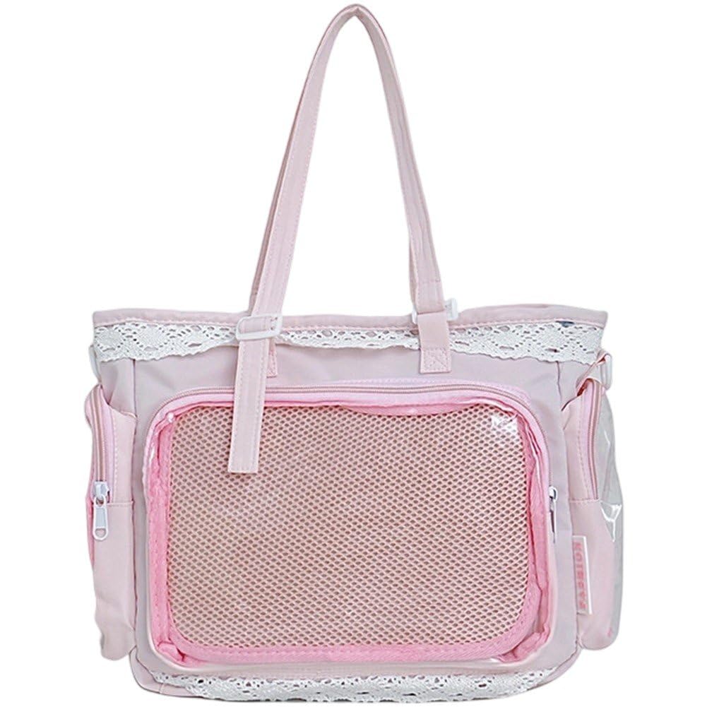 Baokuan Girls Pink Japanese Style Lace Ita Bag Clear Display Itabag Large Capacity Anime Tote Bag Jk Shoulder Crossbody Handbag Gift For