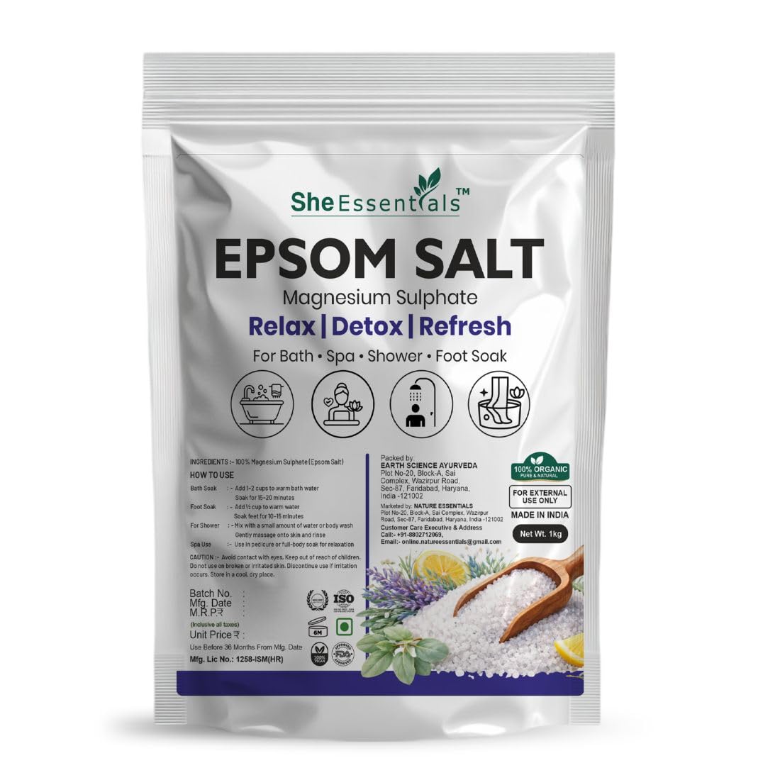 Epsom Bath Salt Crystal and Bath | For refreshing bath soak, relieves aches & pain - 1KG-picture-36