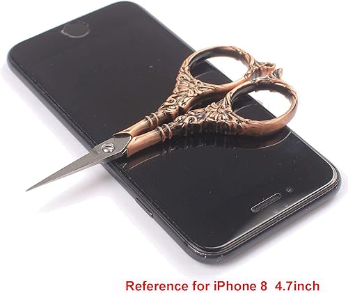 Miniatura 7 de BIHRTC 2 pares de tijeras de coser estilo europeo vintage patrón de flores costura bordado acero inoxidable artesanía tijeras a sastre (cobre +