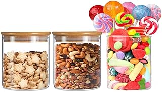 PRICE PER PIECE - SOLD PER ONE PIECE/JAR Glass Food Storage Containers Set,Airtight Food Jars with Bamboo Wooden Lids - Kitchen Canisters For Sugar,Candy, Cookie, Rice and Spice Jars (450 ML/15OZ)