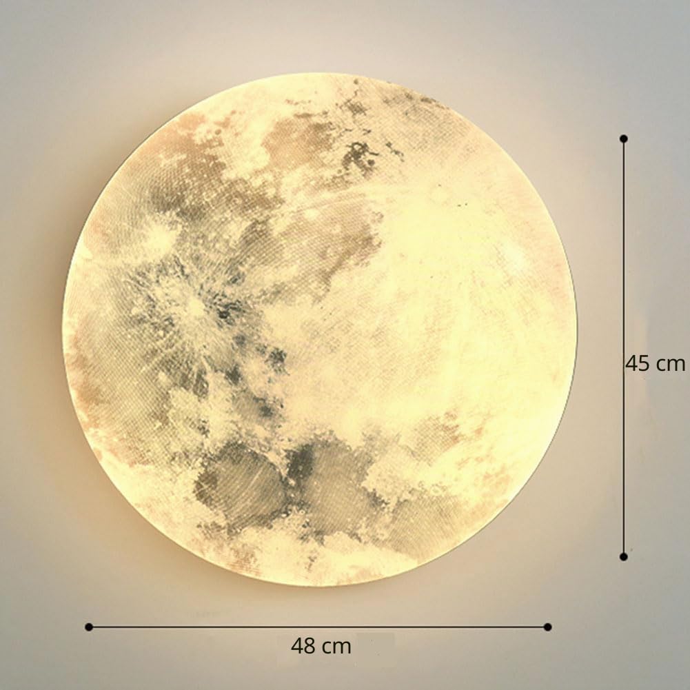 LED Mond Wandleuchte Innen Dimmbar mit Fernbedienung 48W Nachttischlampe Runde Deko Wandlampe Mond Modern Design Nacht Licht Hintergrund Wandbeleuchtung für Schlafzimmer, Wohnzimmer,A,48CM