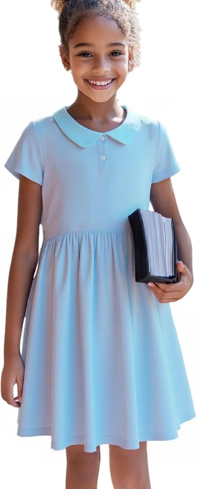Amazon.com: HILEELANG Little Girl Uniform Polo Dress Light Blue