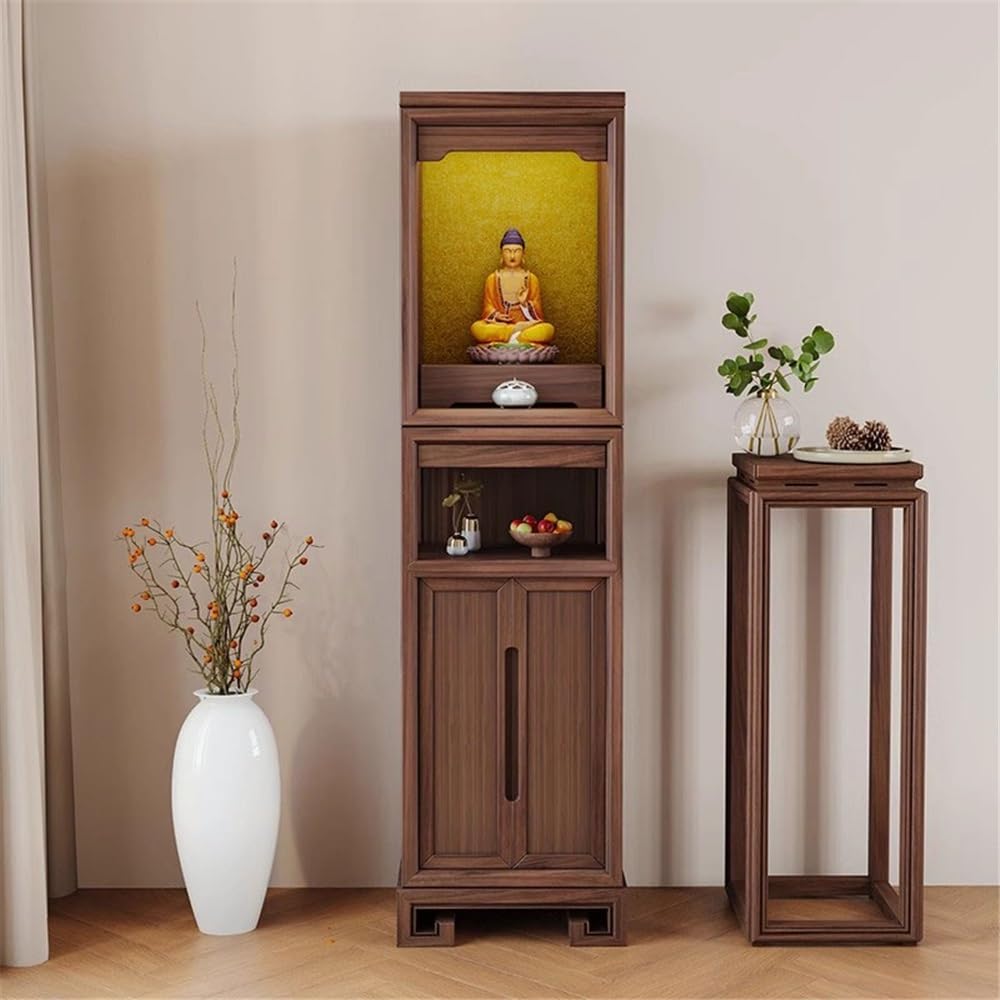 Mesa del Altar del Santuario Gabinete Vertical de Nogal Negro, Estilo Chino, Sencillo y con un Toque decoración Budista