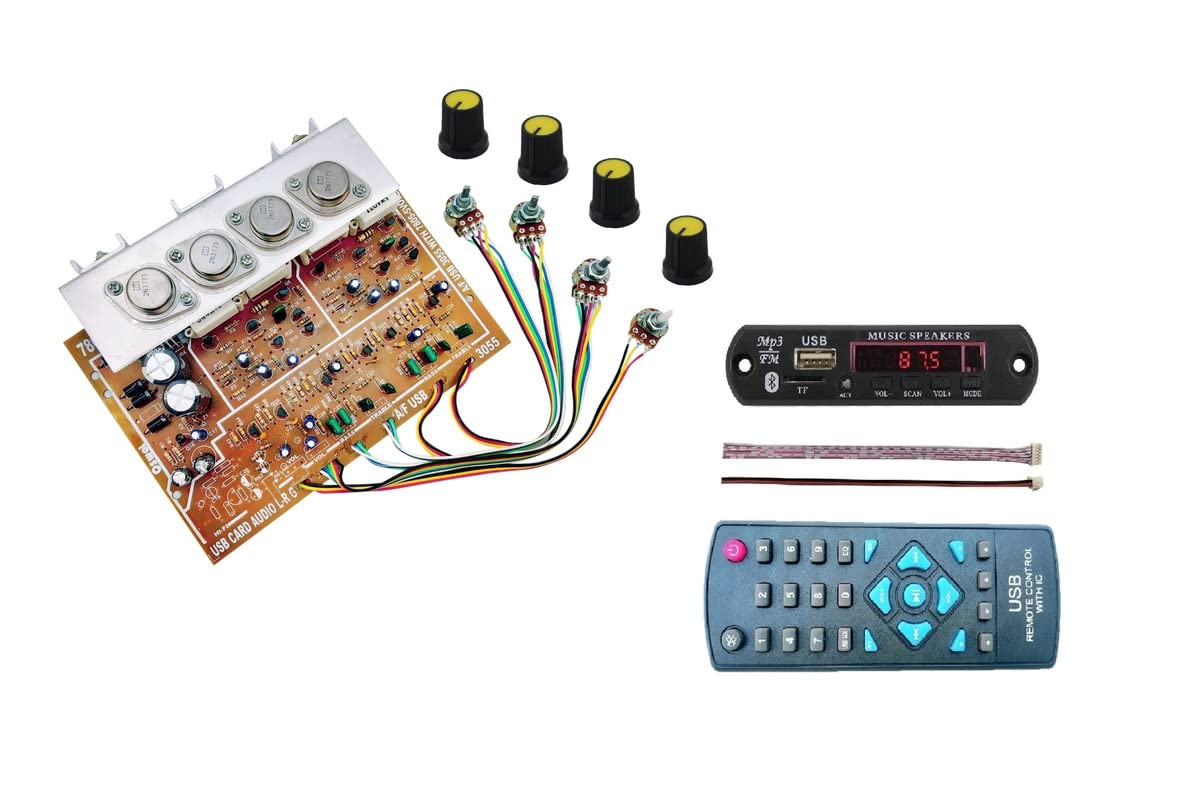 3055 Amplifier Circuit Board Kit Powerful Transistor Audio Amplifier Board 250 Watt RMS Amplifier Board for DIY Amplifier with Powerful Transistors with Bluetooth FM Mp3 Module Kit
