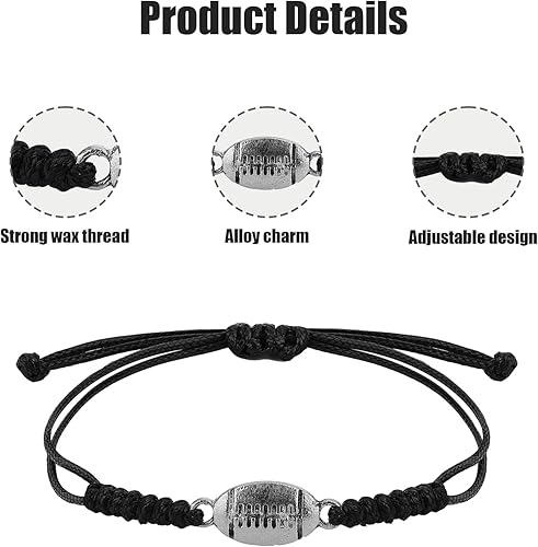 Miniatura 4 de Pulsera de cuerda deportiva trenzada ajustable con decoración colgante de fútbol para mujeres, jugadores de equipo, Metal Plata