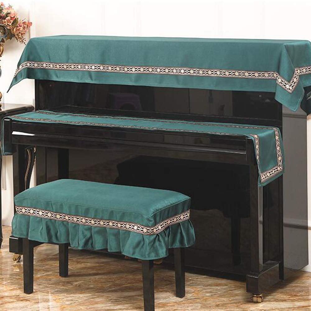 Copertura Per Pianoforte Di 3,tessuto Solido Copertina Pianoforte A Tinta Unita Con Macrame Moderno Protettore Da Tastiera Con Coperchio Sgabello Per Upright Vertical Piano Verde Scuro Rivestiment