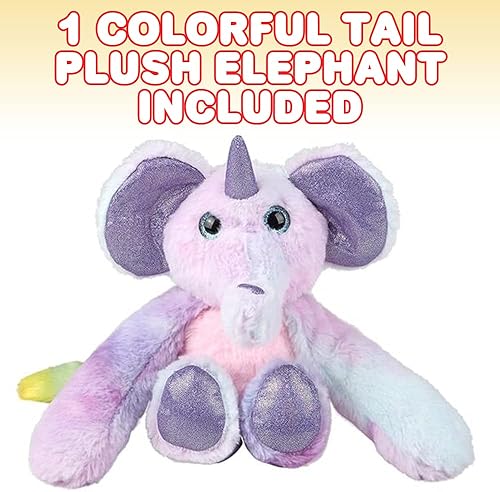 Miniatura 2 de ArtCreativity Juguete de peluche de elefante con cola colorida, 1 unidad, juguete de peluche de elefante para niños y niñas, decoración de fiesta de