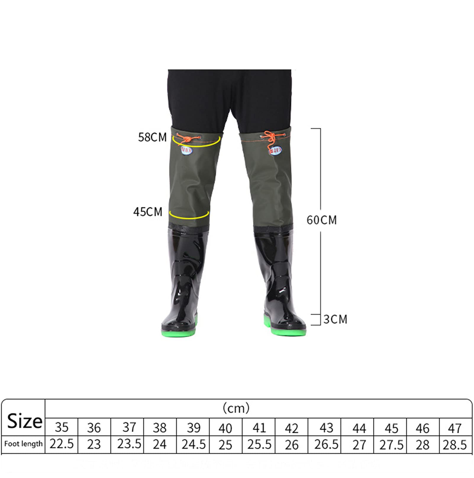 Angeln Leichte Atmungsaktive PVC Watthosen Gummistiefel, Super Hoch 60cm Waten Stiefel Größe 36-45, Wasserdicht Waders Schuh für Herren Damen