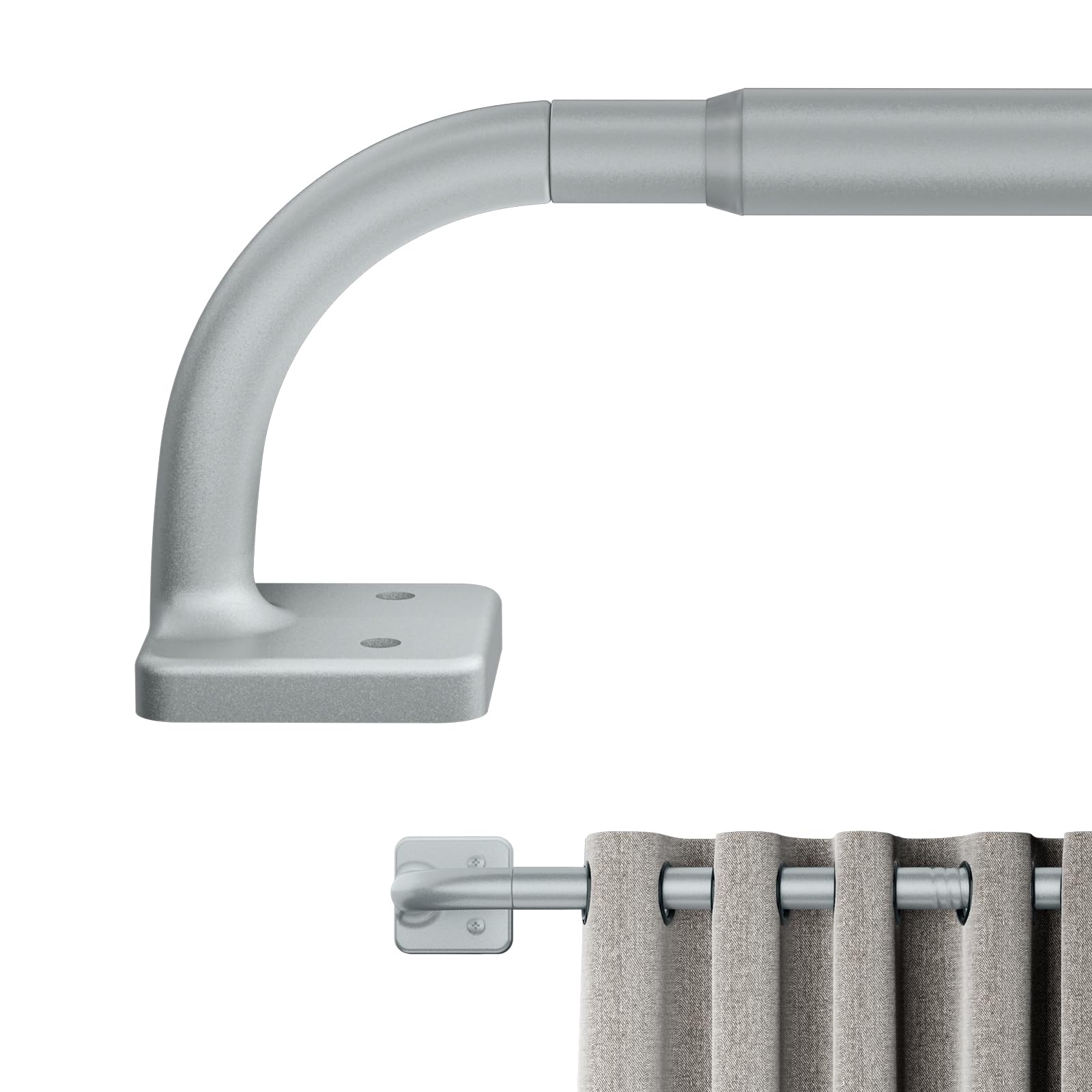 Curtain Rods for Windows 36 to 60 inch, 5/8" Blackout Wrap Around Curtain Rod Telescoping Adjustable for Sliding Door Bedroom Kitchen RV, Silver Gray(