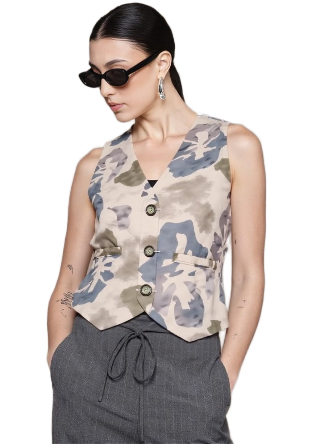 Printed waistcoat for women, women cream waistcoat.13-picture-30