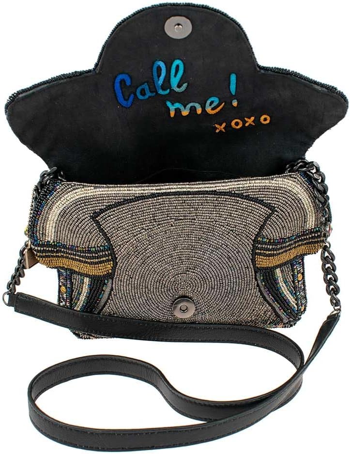 Mary Frances Busy Signal Beaded Crossbody Clutch Rotary Phone Handbag, Pewter