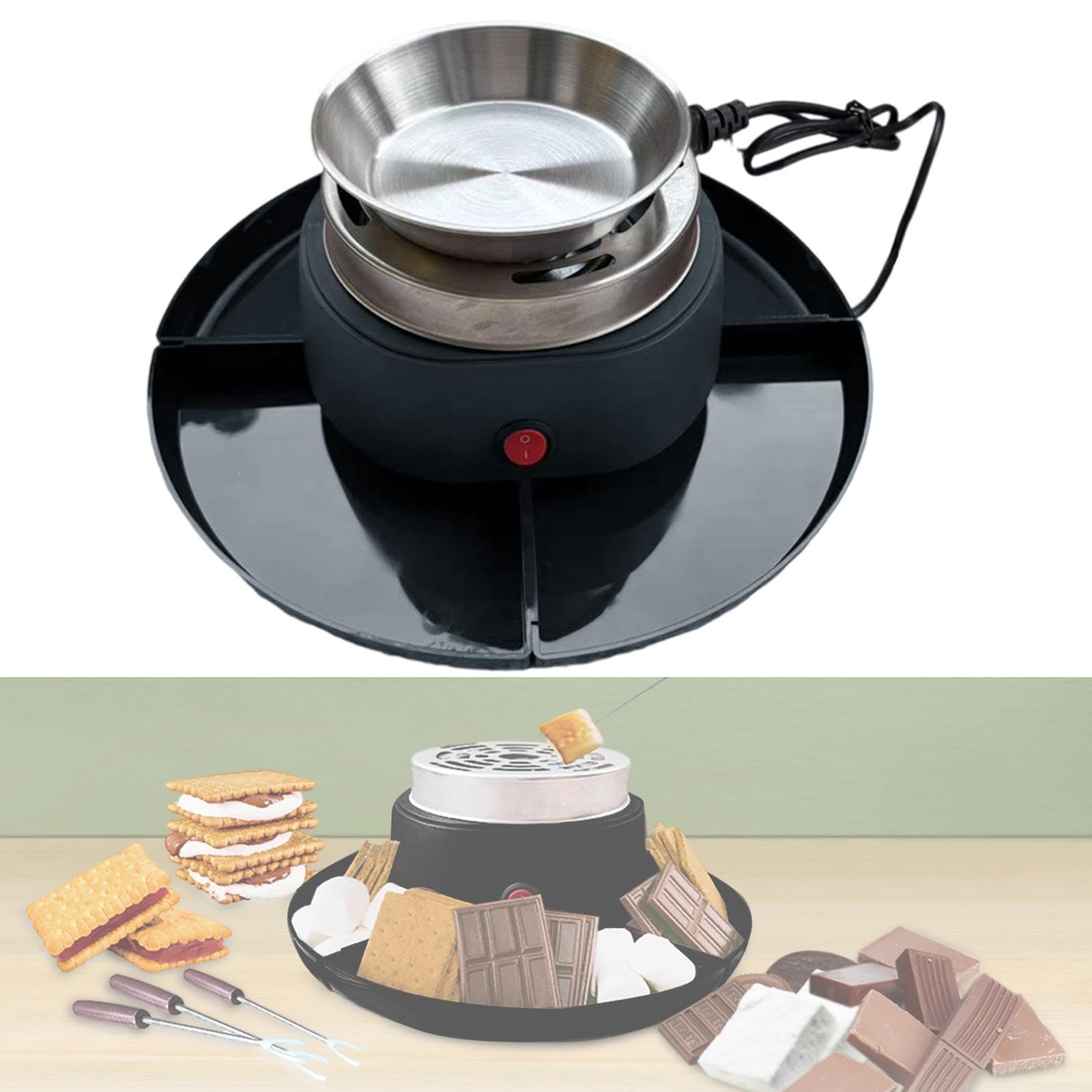 Máquina Eléctrica para Hacer S'mores Como Estación de Postres Y Juego de Fondue Asador con Olla para Fondue de Queso para Juegos Seg, Negro, tal como se describe