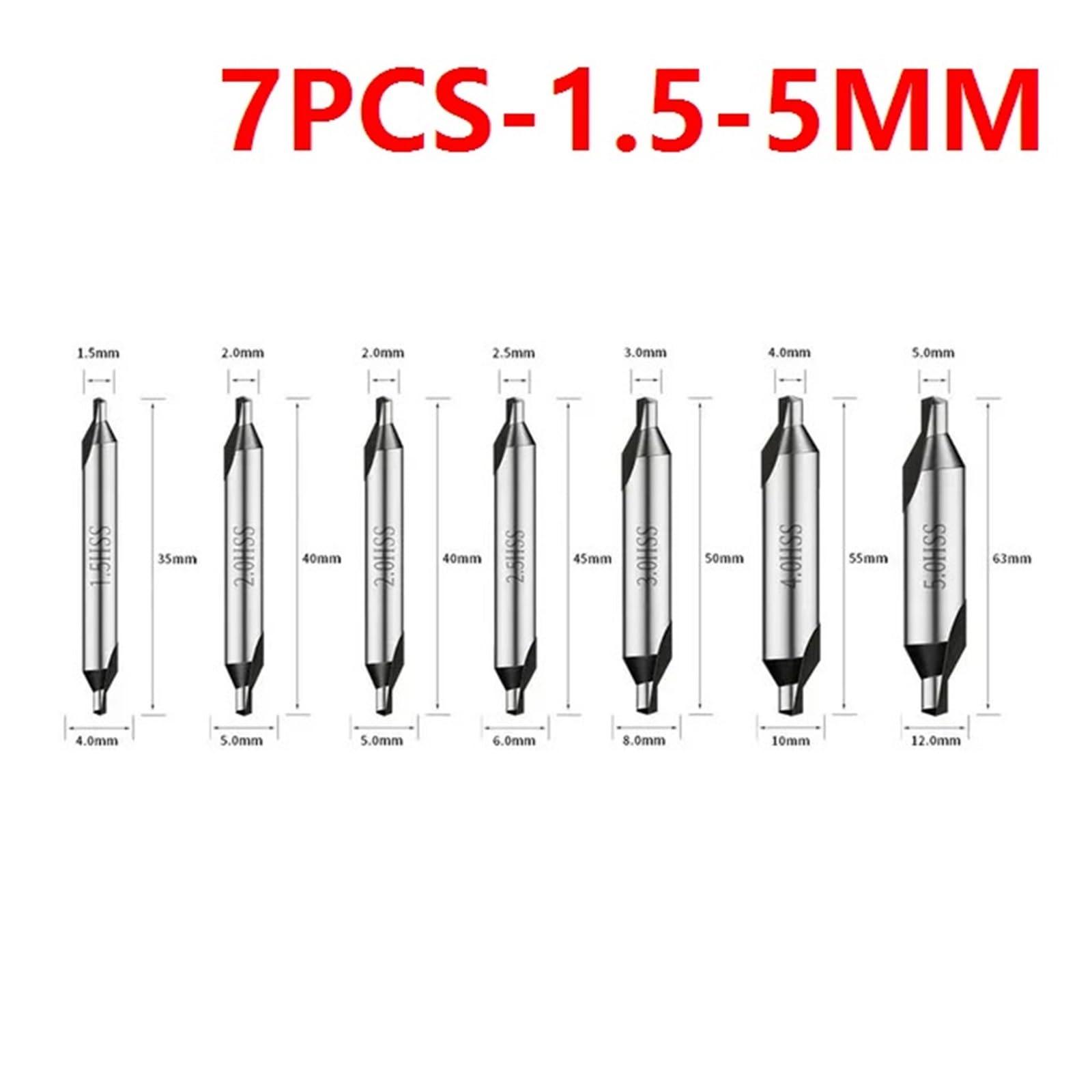 Punte da trapano HSS per tornio e fresatrice, Set di punte svasate angolari da 60 gradi, varie dimensioni(7pcs 1.5-5.0mm)