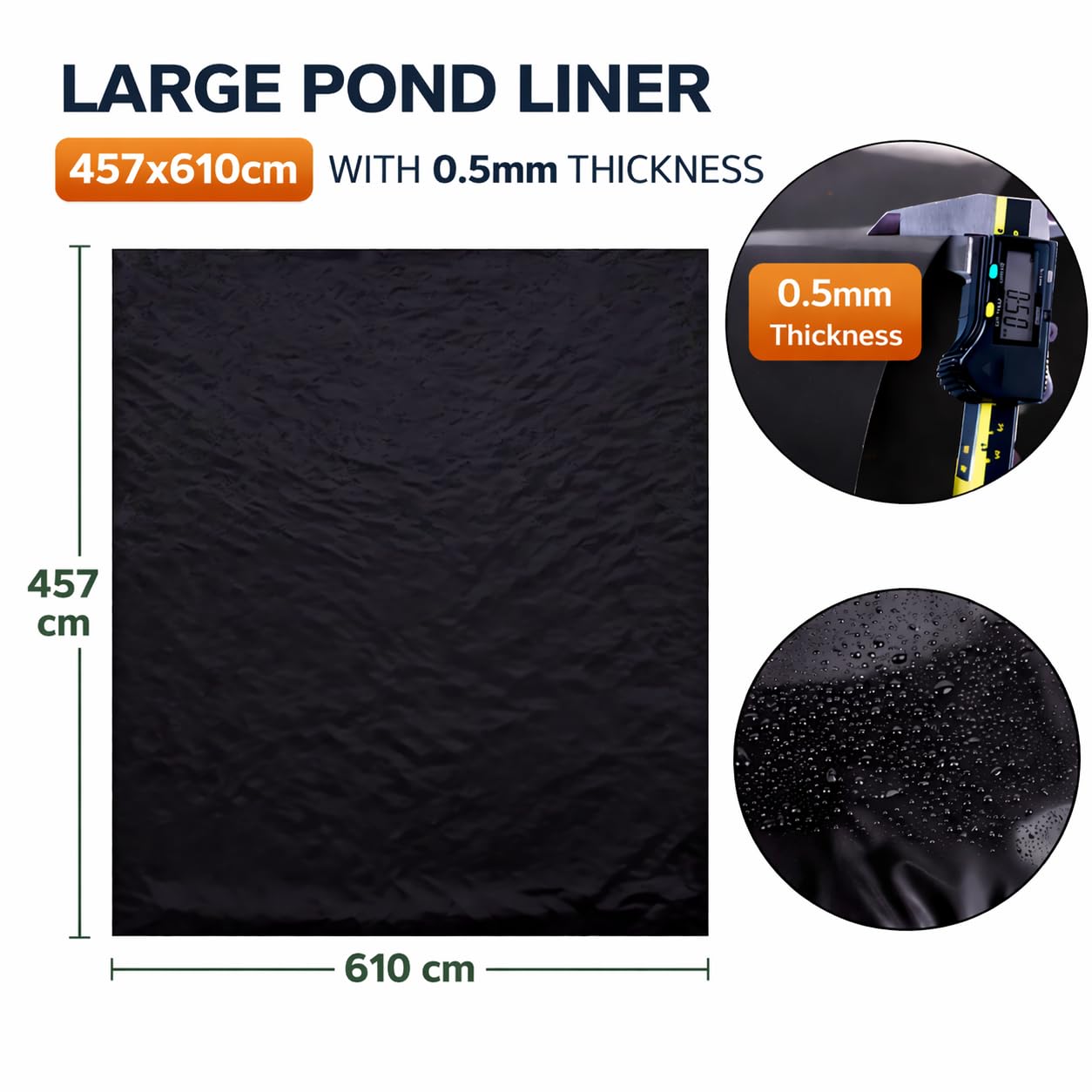 Teichfolie 4,6m x 6m – 0,5mm LLDPE Teichbaufolie Witterungsbeständig für Fischteich Gartenteich Wasserfall – Schwarz
