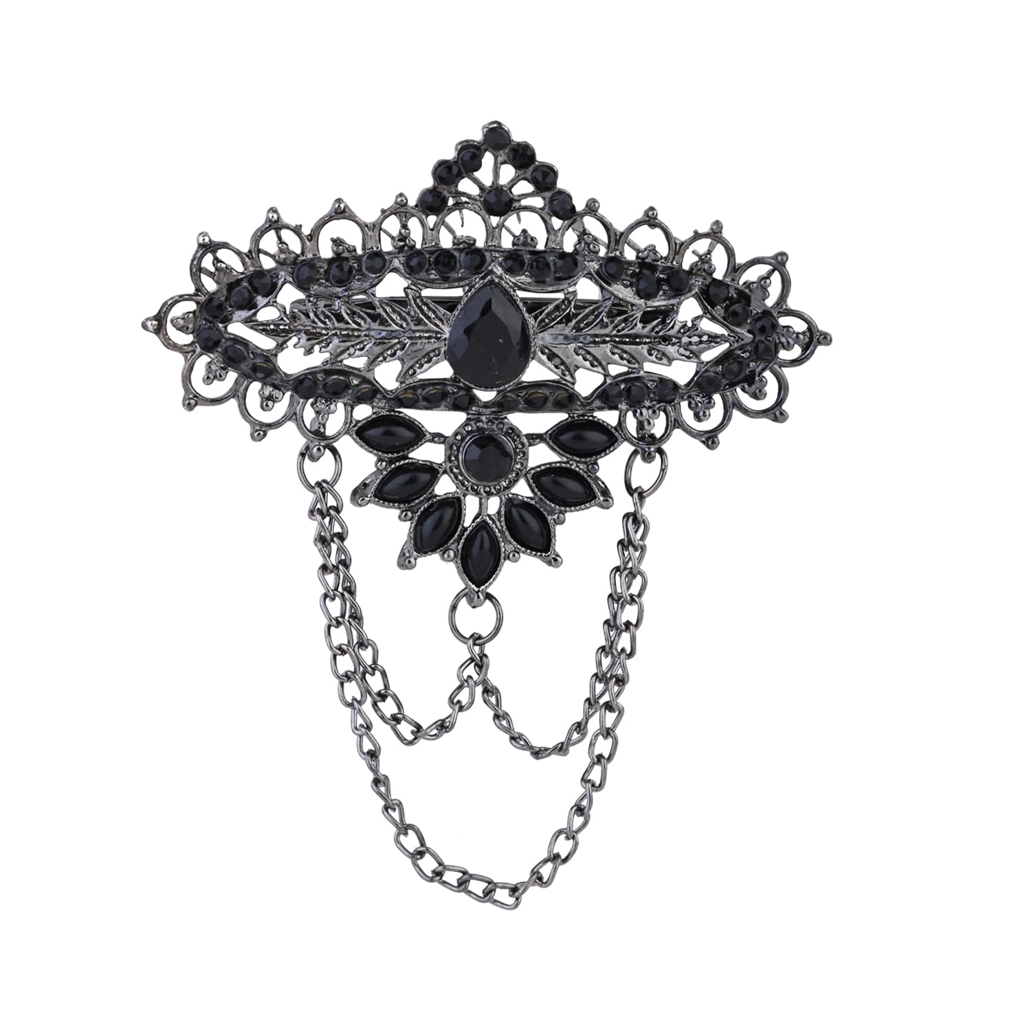 i jewels Silver Oxidised Traditional Stone Drop Brooch for Groom/Men/Dulha (SM75OXB)-picture-29