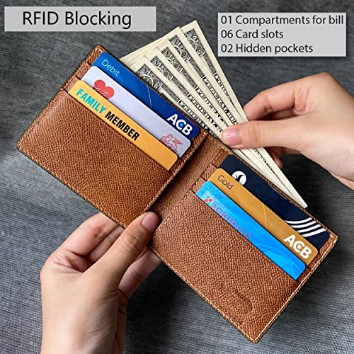Image of Green Leather Slim Bifold Wallet Gift Men Hand Stitching Luxury Large Capacity Credit Card Holder Premium Security Wallet RFID Blocking Anti Theft Handmade By Vietnamese VINAM-87