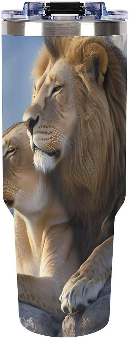 Animal Lion Love Travel Mug 40oz Insulated Tumbler with Lid And Straw Coffee Mug Car Cup Black-style