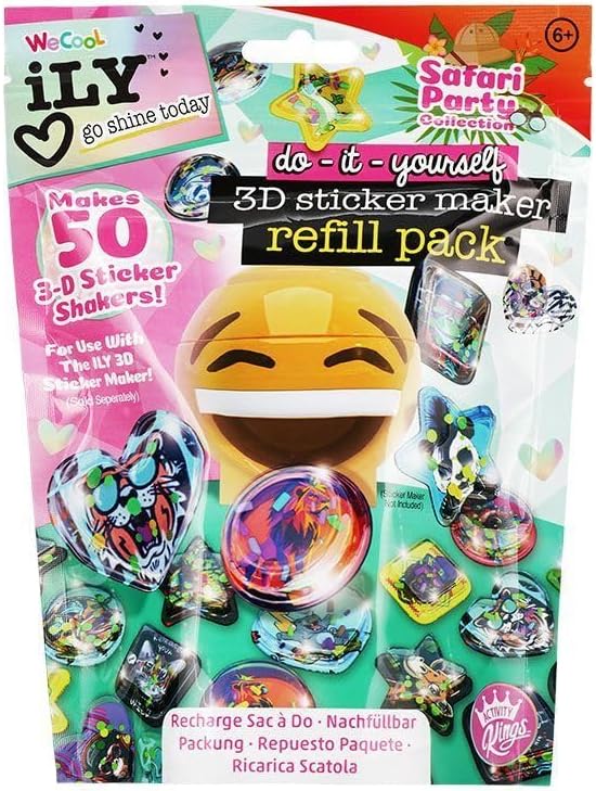 ILY 3D Sticker Maker Refill Pack – Safari Party | DIY Arts & Crafts Kit for Kids Ages 6+ | Creative Toy Gift Set with 50+ Custom Refills for Boys & Girls