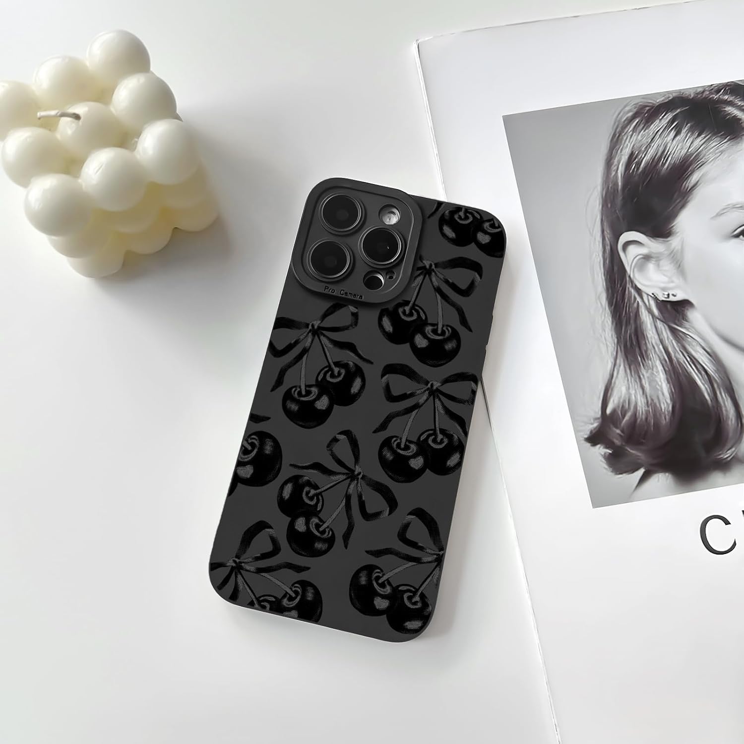 Lovmooful Compatible for iPhone 13 Pro Max Case Cute Aesthetic Ribbon Bowknot with Black Design for Girls Women Soft TPU Shockproof Protective Girly for iPhone 13 Pro Max Case-Cherry Bow - Image 4