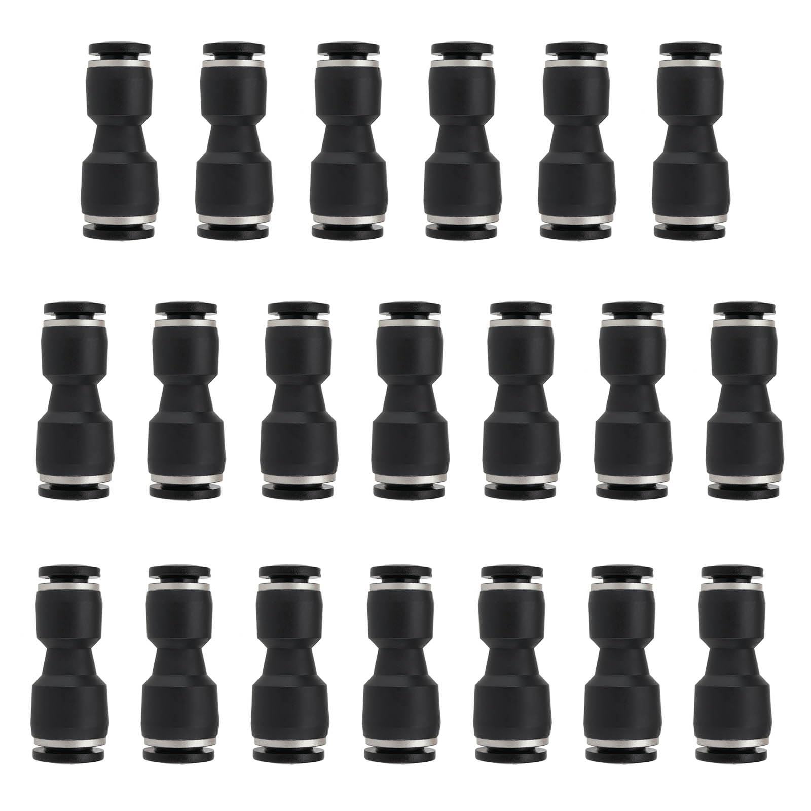 Be In Your Mind 20 Pcs 6mm to 8mm Black Straight Reducer Push to Connect Pneumatic Fittings, Quick Release Air Connectors for Tools and Manufacturing