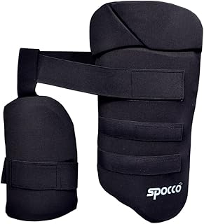 SPOCCO | Thigh Guards, Lower Body Safety, Protection Equipment for Cricket Players, Flexible Fit, Cricket Thigh Pads for Adults, Boys and Men (Black) | TG160-picture-30