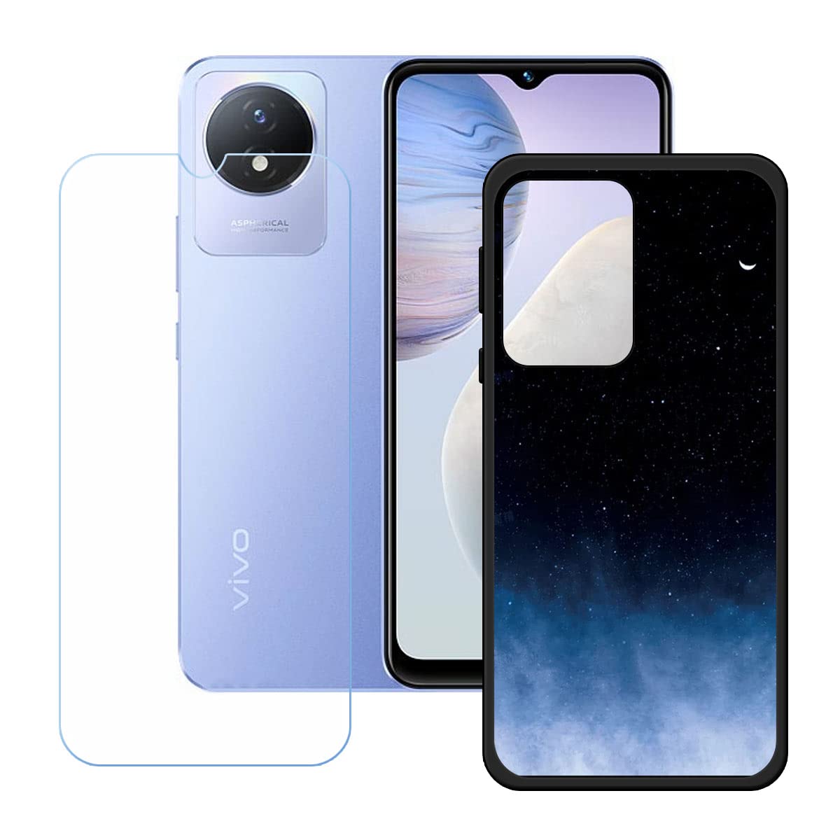 Cover + Pellicola 4 In 1 Per VIVO Y11 2023 - Custodia Morbida In TPU Silicone E 2 Vetri Temperati 9H, Protezione Completa