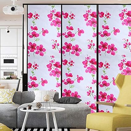 Shree Premium Privacy Frosted Window Film Floral Design for Home Office Bathroom Living Room Kitchen Door Glass Cabinet Glass Partition Sliding Window Heat Control Decorative Sticker (12x36 Inch)