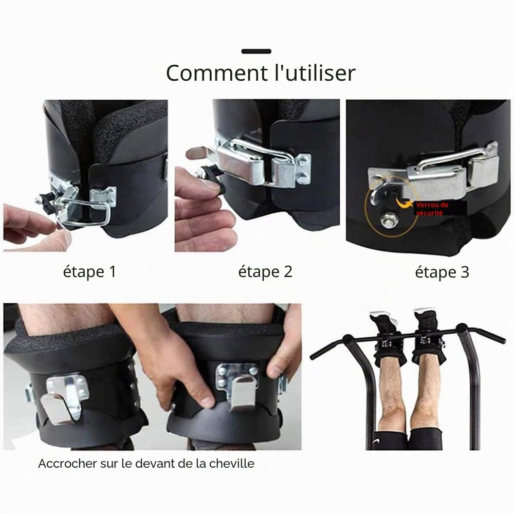 Bottes d'inversion pour soulager les douleurs dorsales - Cadre en acier massif - Support pour abdominaux - Crochets de barre de fitness