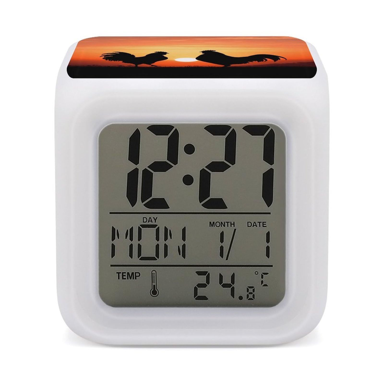Reloj despertador digital con luz nocturna de pollito para mesita de noche